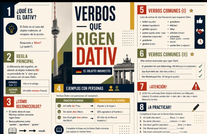 Página: verbos que rigen Dativ, con reglas, ejemplos y ejercicios